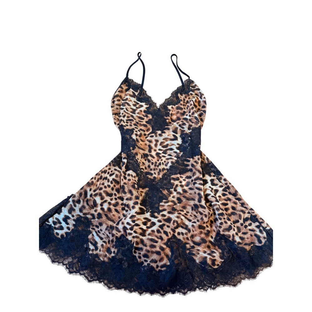 NWT Victoria's Secret Leopard Print Lace Trim Satin Slip Dress Nightie Y2K